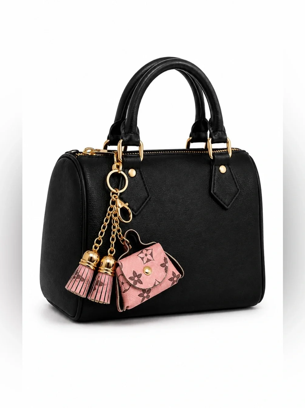 Designer Style Mini Handbag Tassel Keychain Handbag Charm Coin Purse Pink Gold